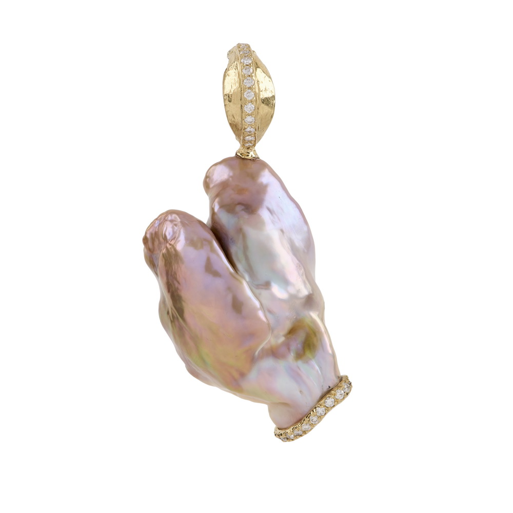 Freshwater "Pink" Freeform Pearl and Diamond Pendant