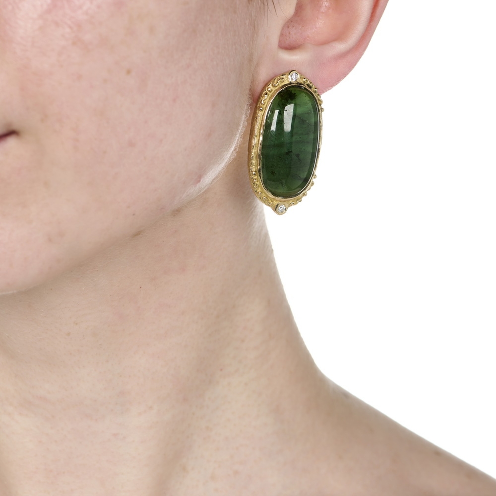 Cabochon Green Tourmaline and Diamond Earrings E-1850-17014_on_model.jpg