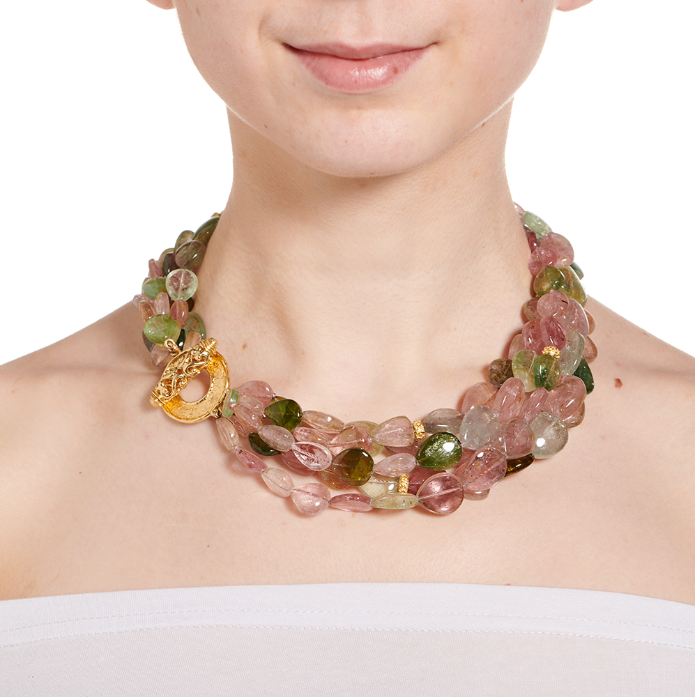 Multi-Colored Tourmaline Bead Necklace with Large 