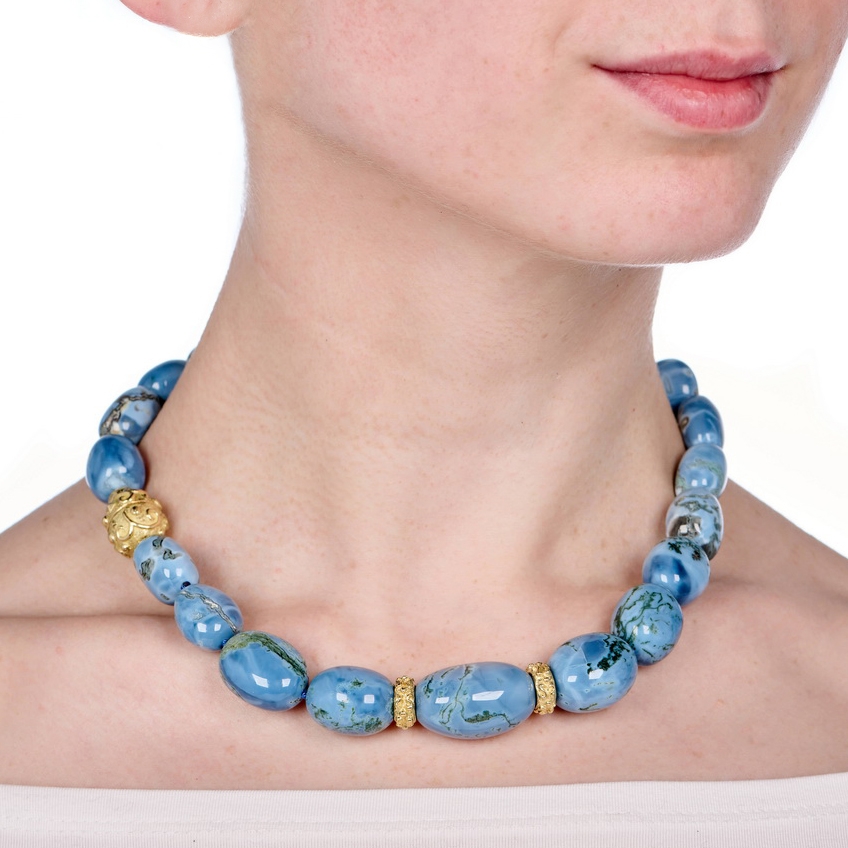 Indian Blue Tumbled Bead Opal Necklace with Large Collection Fete Clasp N-2390-16947_on_model.jpg