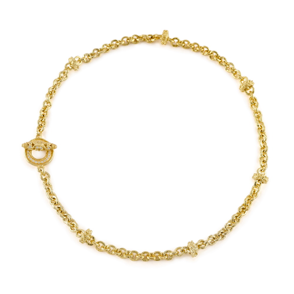 5mm Link Necklace with "Laura" Rondelles and Small "Mimi" Toggle Clasp with Diamonds