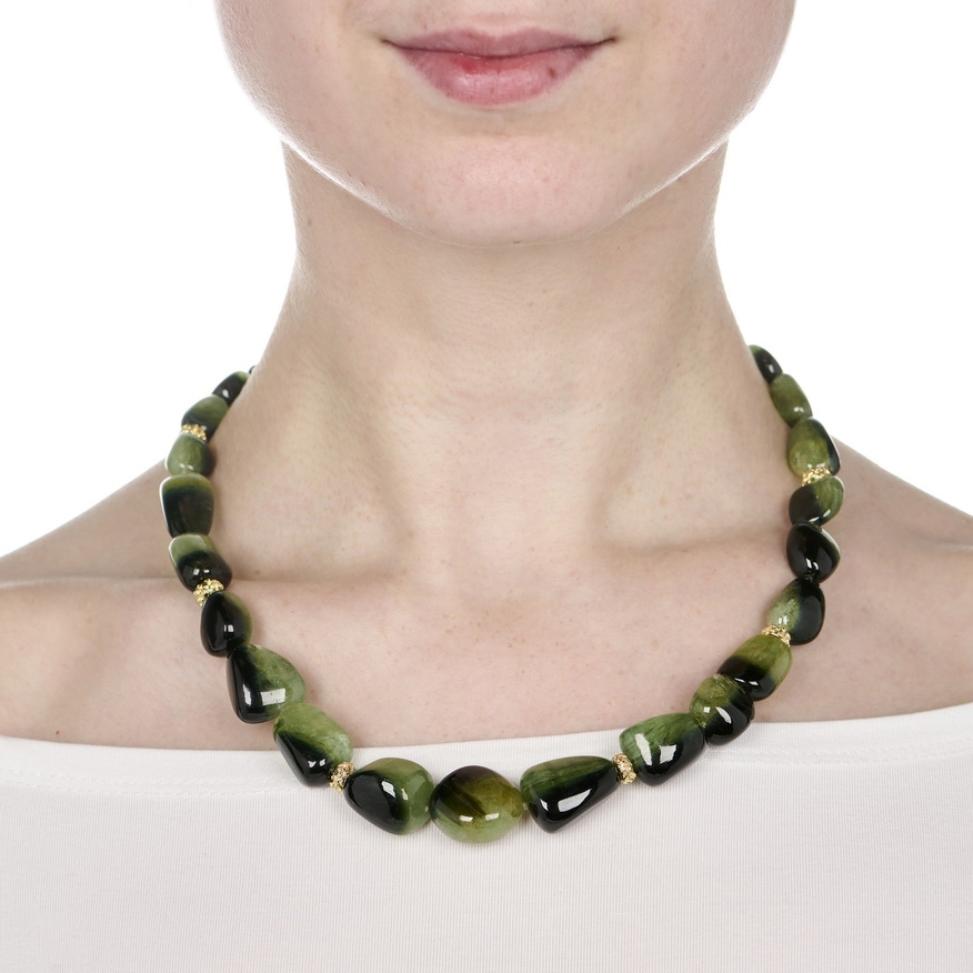 Green Tourmaline Bead Necklace with 