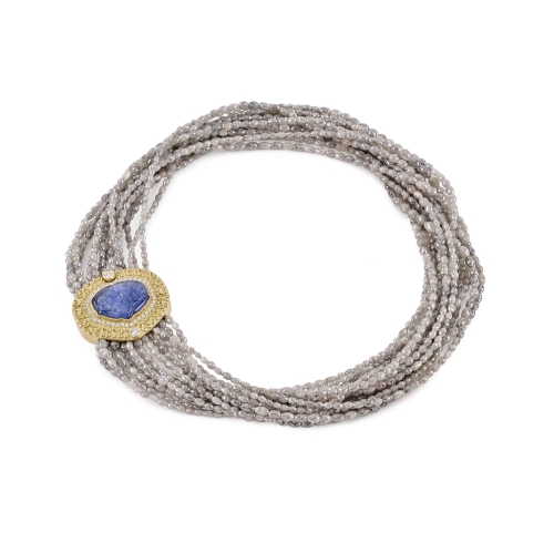 Diamond Bead Necklace with Sapphire and Diamond Clasp