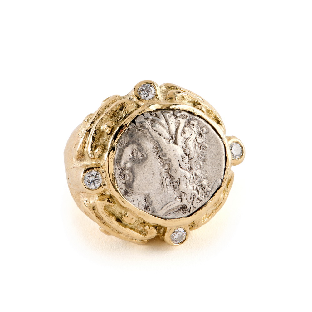  "Coskey's Column" Ring with Ancient Silver Coin and Diamonds