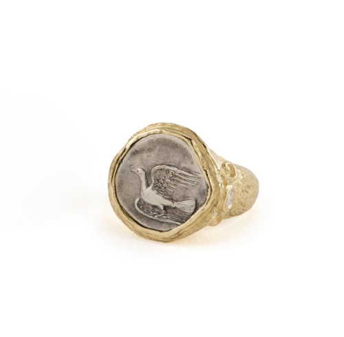 Ancient Silver Coin and Diamond Ring