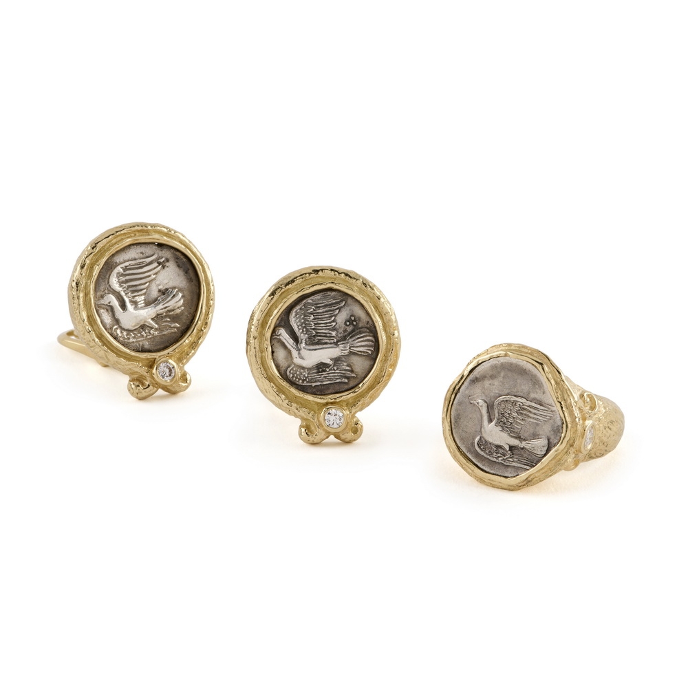 Ancient Silver Coin and Diamond Earrings R-1721-16985_E-1343-16249,_Ancient_Silver_Coin_Dia_Ring_Earrings1.jpg